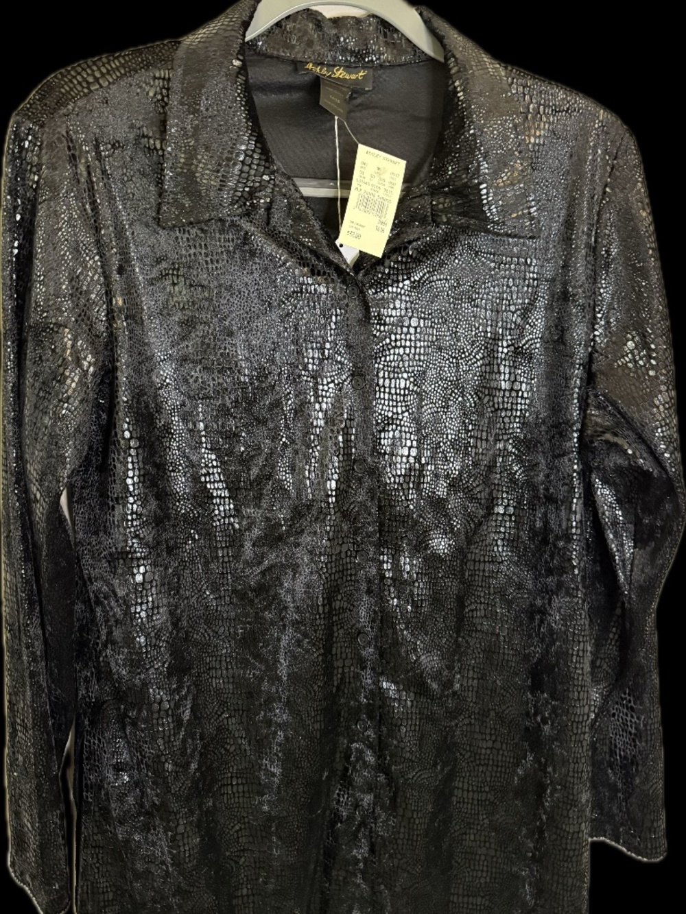 Ashley Stewart black metallic snake-embossed shirt (NWT $32 tag)